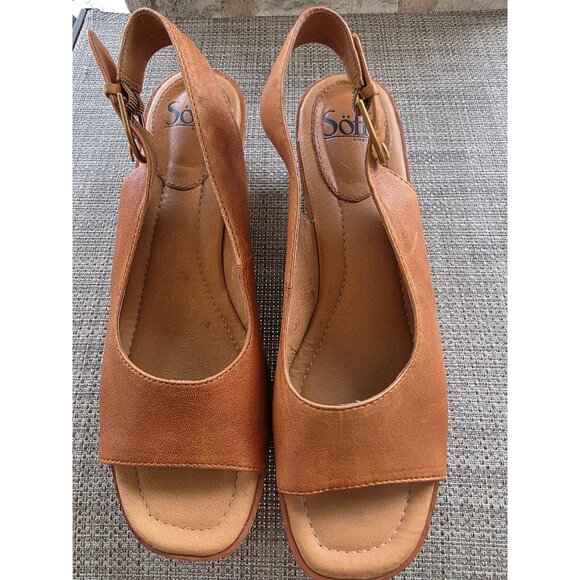 Söfft Tan Leather Slingback Wedge Sandals Women’s Size 11M | Open Toe Comfort Sh - Picture 2 of 9